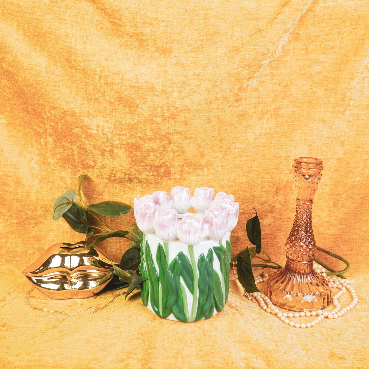 💗 „Dolomiti“ Vase – Tulpenvase aus Dolomit – in den Trendfarben Pastellrosa/Grün – 15x15x14 cm