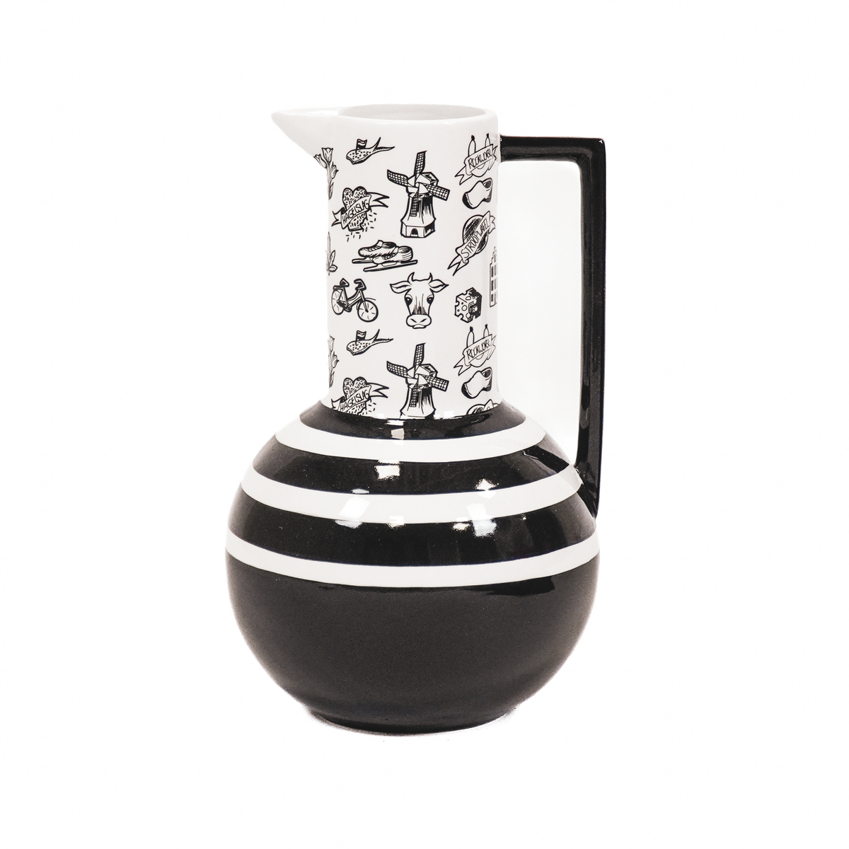 🖤🤍 "Liebe schwarz-weiß" Keramikvase – Dutch Design – Krugform – 27,5 cm – Holland-Motive – handverziert