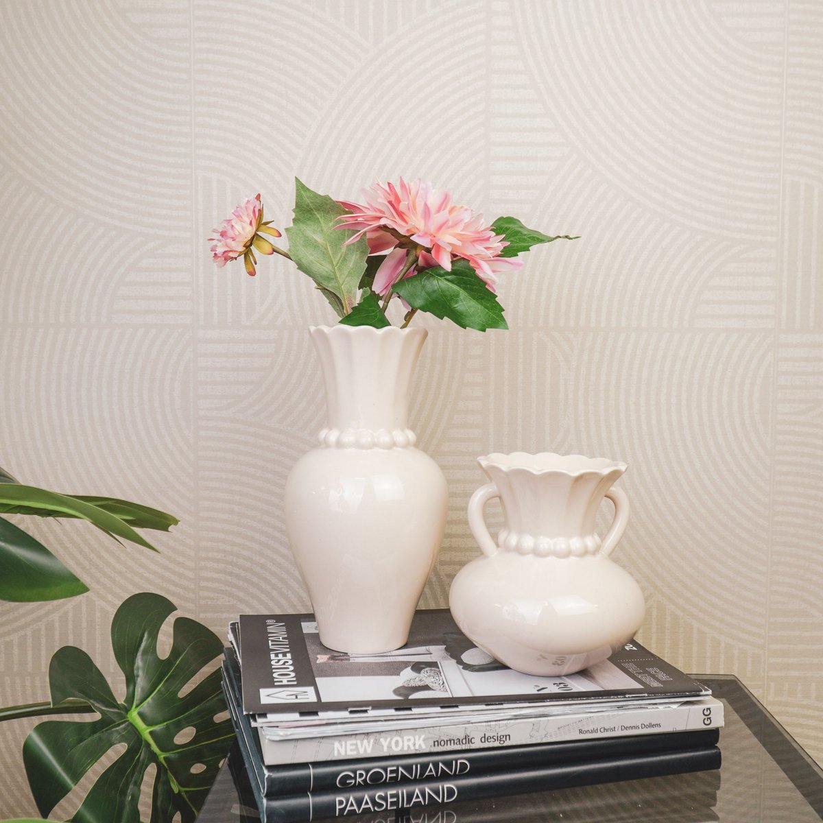 Vase „Perlenhals“ – Keramik – Sand – 12×12×24 cm