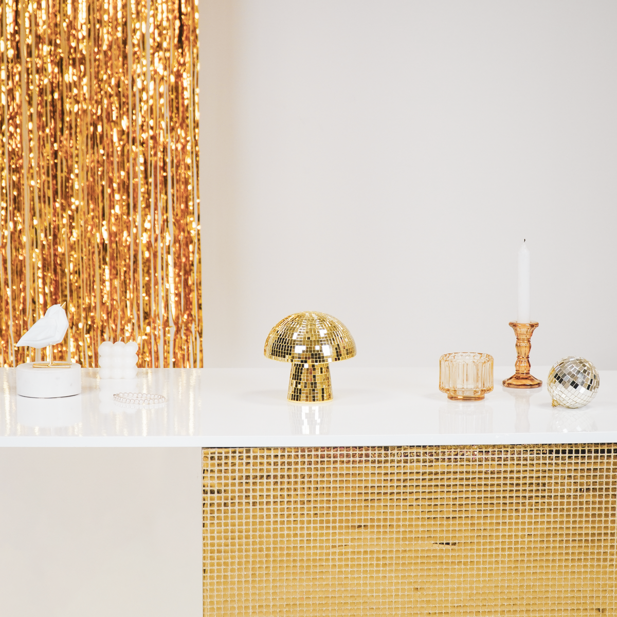 „Glittershroom“ – Disco-Goldpilz aus Glas – 14x14x14 cm