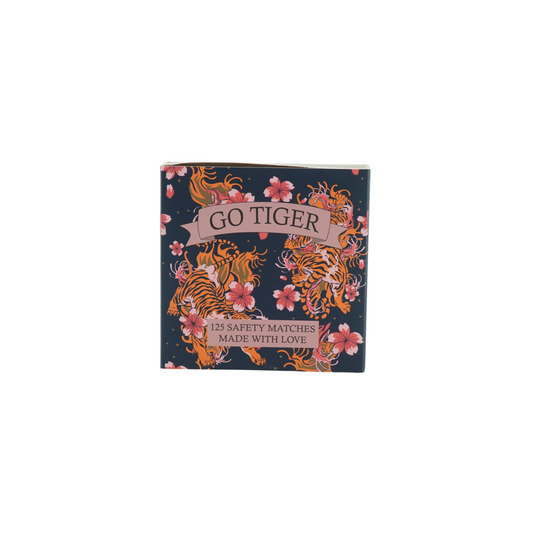 Matchbox 'Go Tiger' – 125 Streichhölzer – Blau/Rosa – 11×11×3 cm