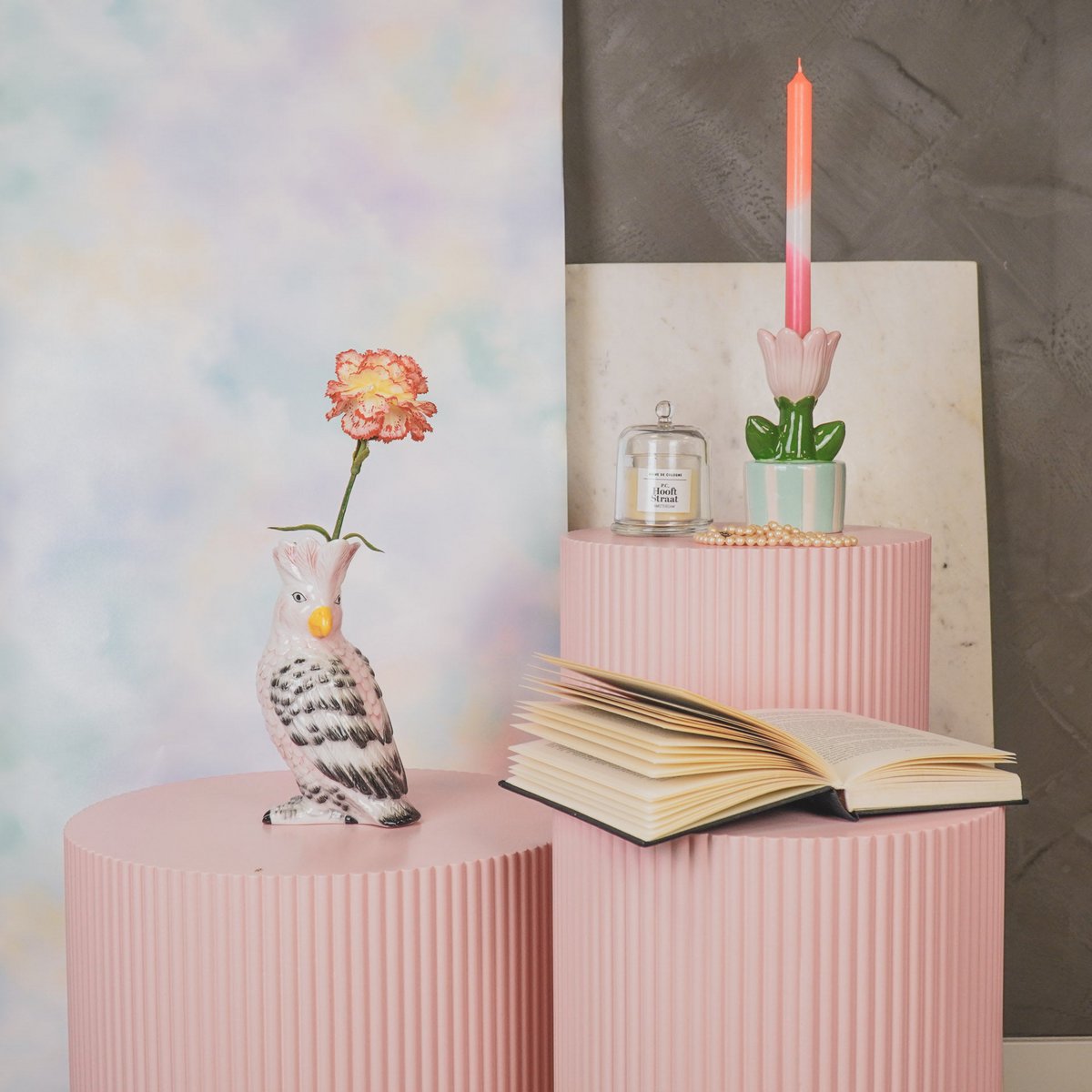🦜 "Herr Kakadu" – Vase rosa/grün – 22 cm – ausgefallene Vogeldeko aus Dolomit