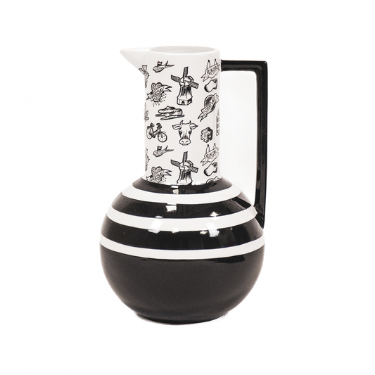 🖤🤍 "Liebe schwarz-weiß" Keramikvase  – Dutch Design – Krugform – 27,5 cm – Holland-Motive – handverziert