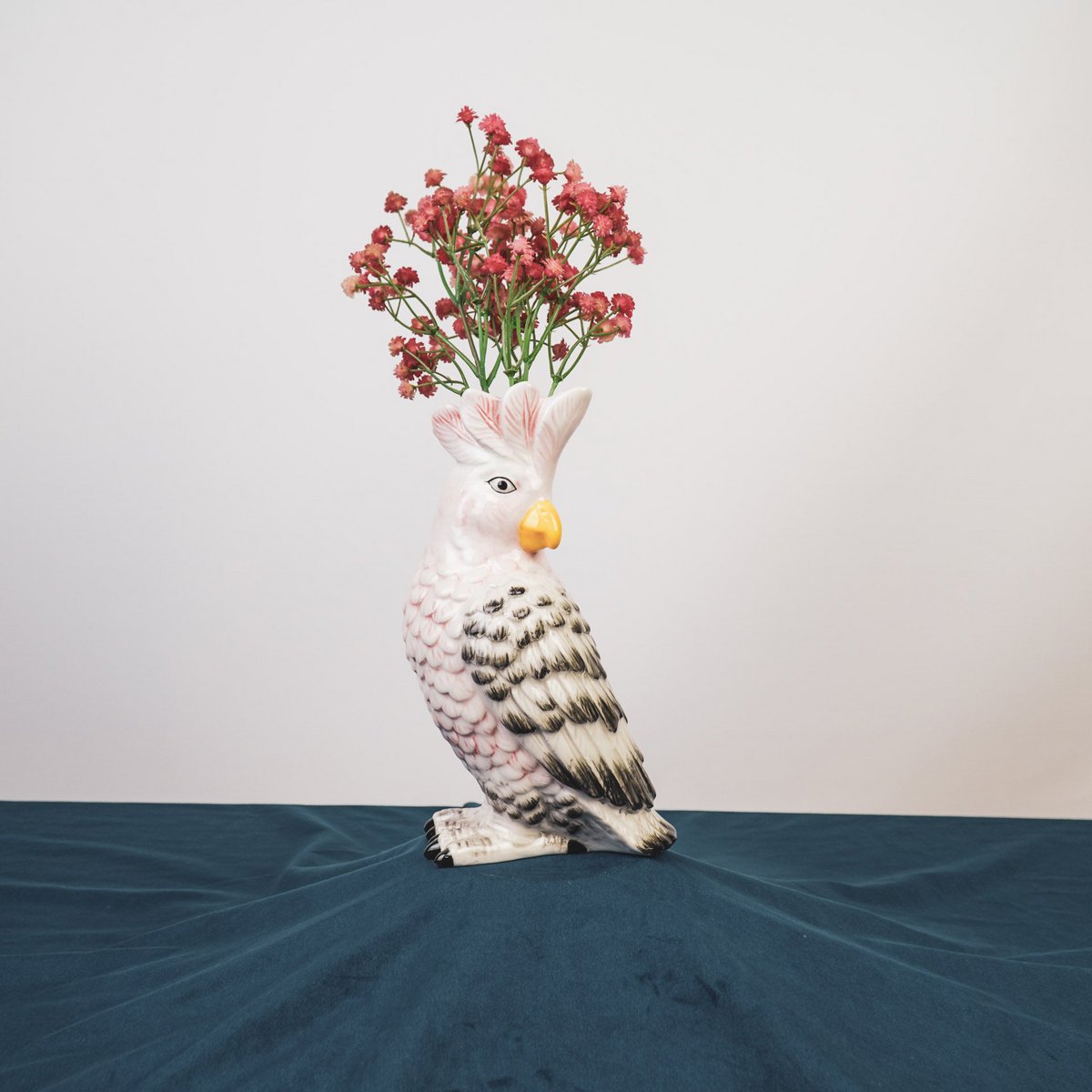 🦜 "Herr Kakadu" – Vase rosa/grün – 22 cm – ausgefallene Vogeldeko aus Dolomit