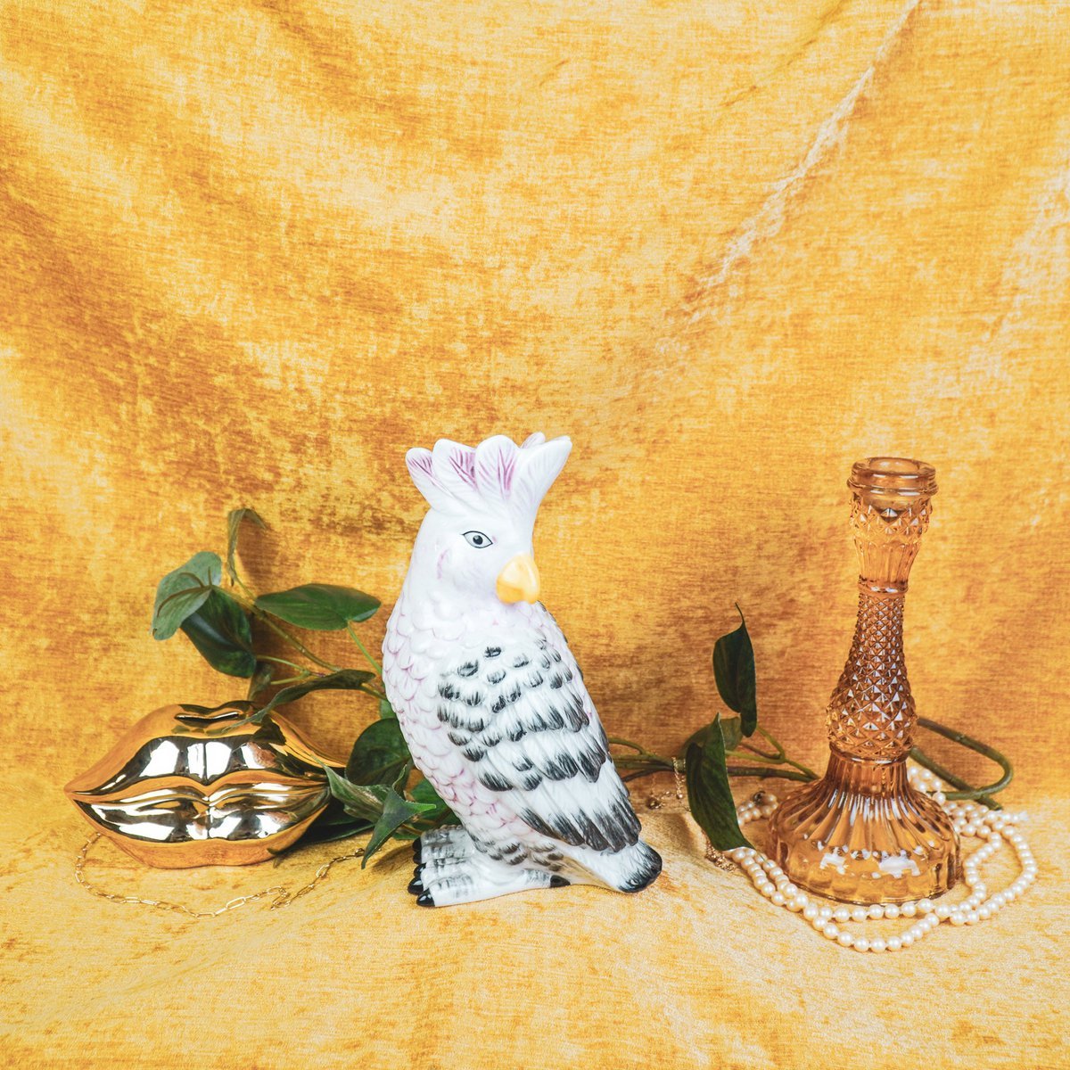 🦜 "Herr Kakadu" – Vase rosa/grün – 22 cm – ausgefallene Vogeldeko aus Dolomit