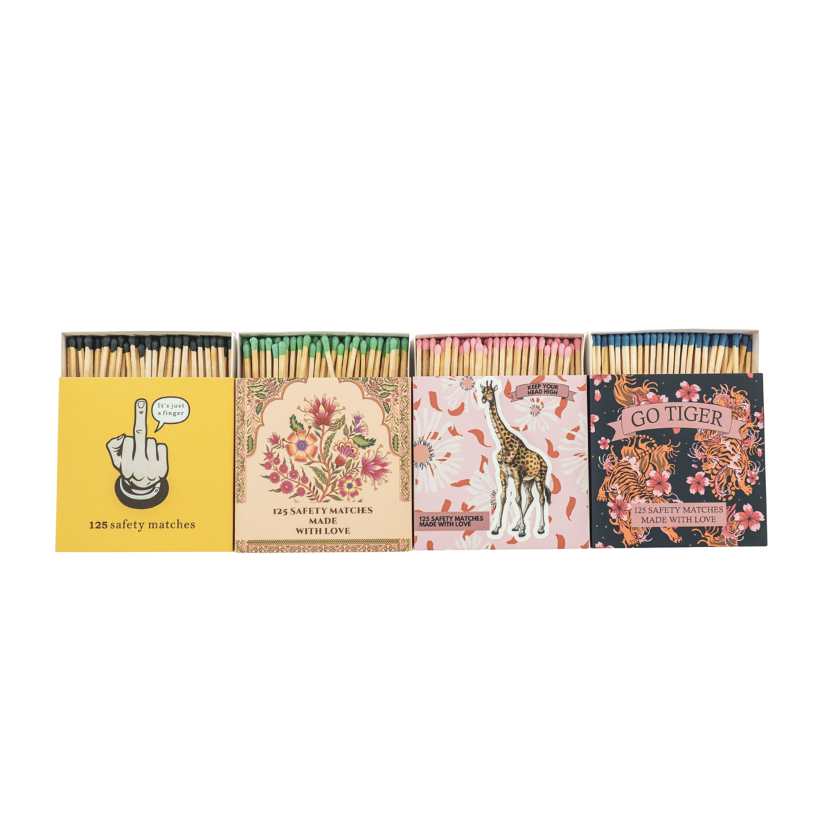 Matchbox 'Go Tiger' – 125 Streichhölzer – Blau/Rosa – 11×11×3 cm
