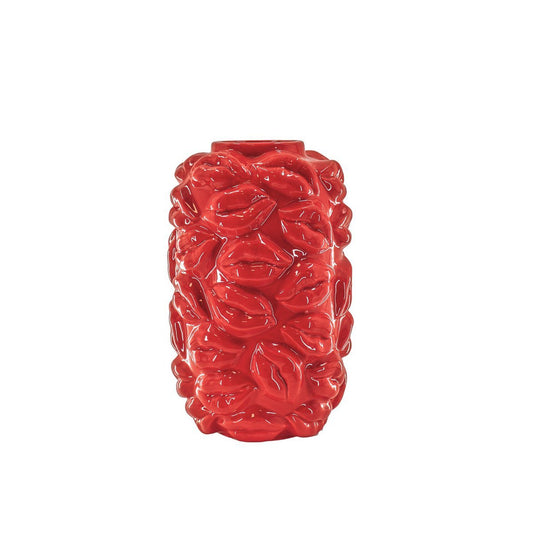 Vase „KissMeQuick“ – Kussmund-Relief – Keramik – Rot – 17×17×27 cm