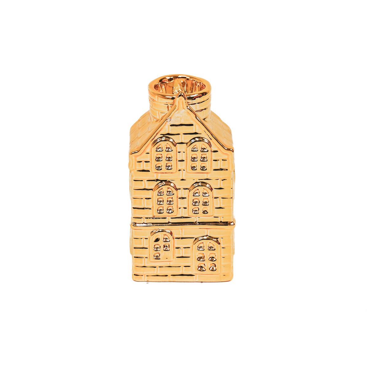 Kerzenhalter „Goldstück“ – Häuschenform – Keramik – Glanzgold – 6×5,5×11 cm