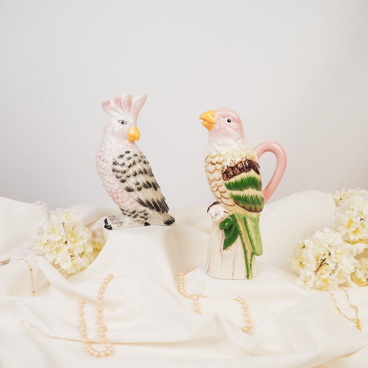 🦜 "Herr Kakadu" – Vase rosa/grün – 22 cm – ausgefallene Vogeldeko aus Dolomit