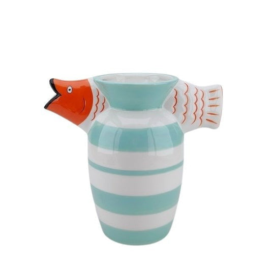Vase „BigFish“ – Dolomit – Mint/Weiß/Orange – 23×12,5×21 cm