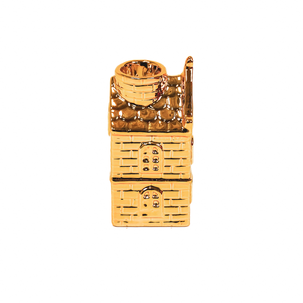 Kerzenhalter „Goldstück“ – Häuschenform – Keramik – Glanzgold – 6×5,5×11 cm