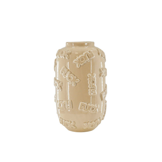 Vase „FuckOff“ – Statement-Relief – Keramik – Beige – 17×17×27 cm