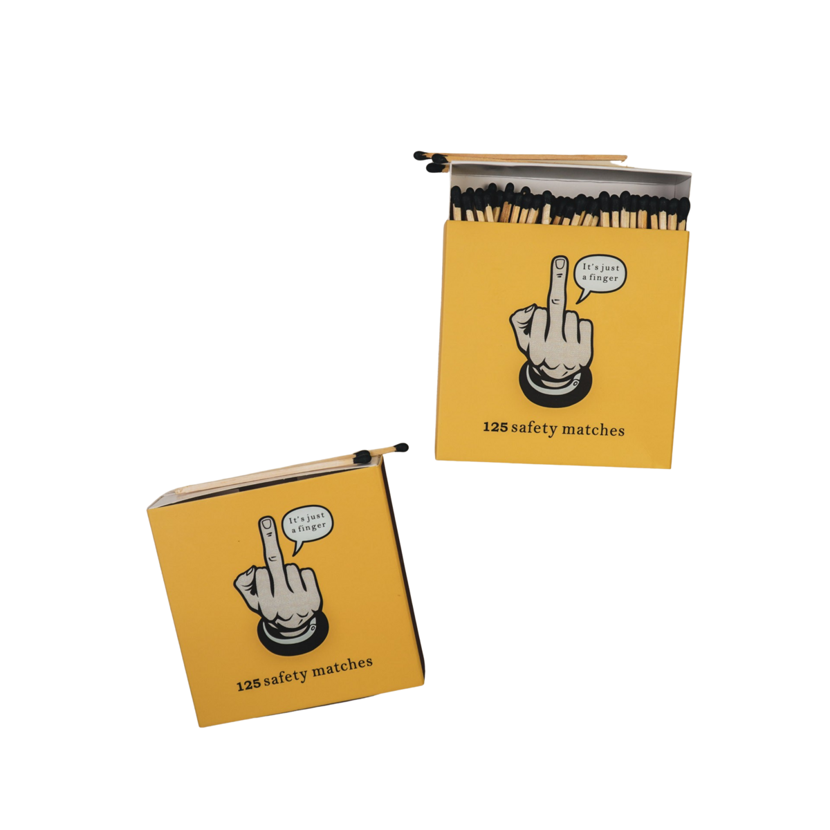 Matchbox „Lucifer“ – Mittelfinger – Gelb – 11×11×3 cm