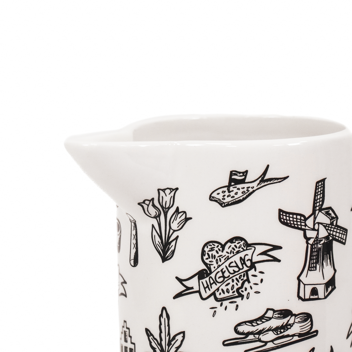 🖤🤍 "Liebe schwarz-weiß" Keramikvase  – Dutch Design – Krugform – 27,5 cm – Holland-Motive – handverziert