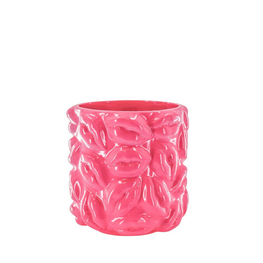 Topf „Mrs. Lipps“ – Kisses – Keramik – Neonpink – 17,5×17,5×17,5 cm