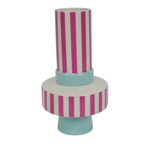 Vase „ZuckerSchock“ – Streifen – Keramik – Mintgrün/Neonrosa – 14×14×26 cm