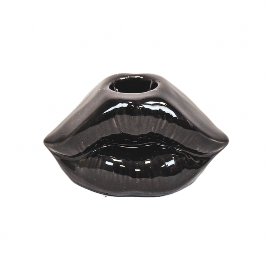 Kerzenhalter „Big Lip“ – Keramik – Schwarz – 10,5×6,5×5,5 cm