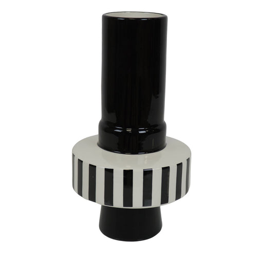 🖤 „Black and White“ Vase – Streifen-Design in Keramik – Schwarz/Weiß – 14x14x26 cm