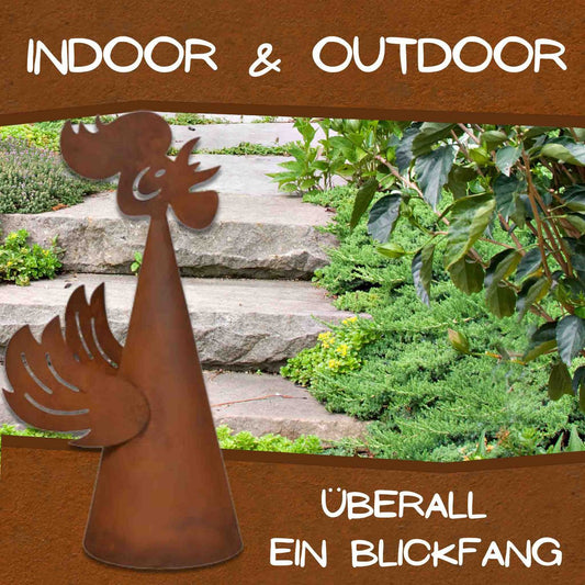 "Kikeriki" Unser Zaunhocker Hahn aus Rost-Metall – Rustikale Gartendeko Figur für Zaun & Beet