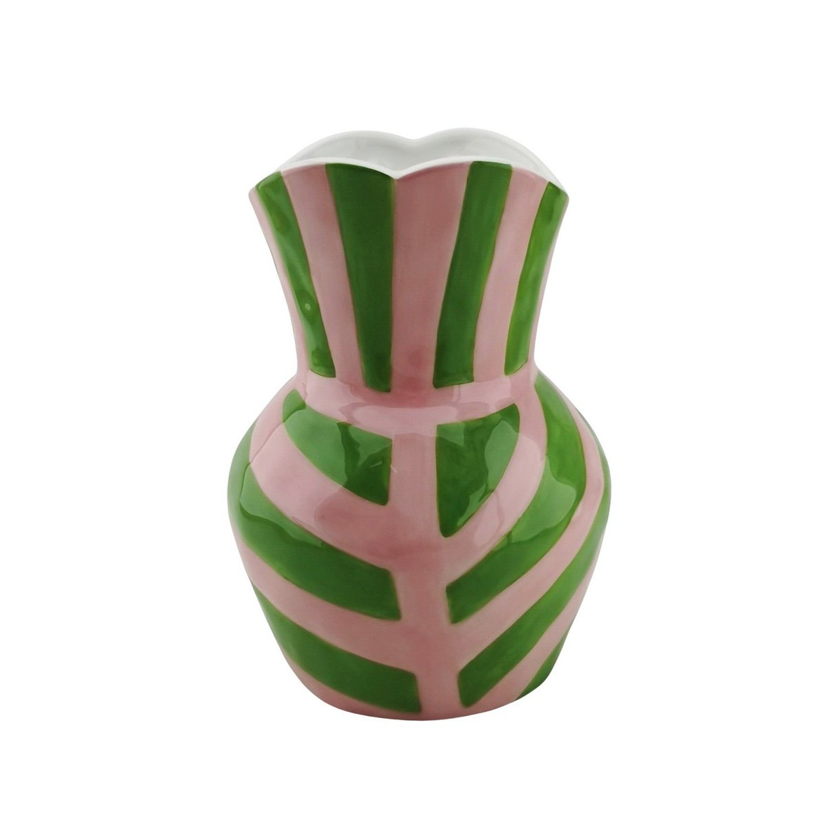 💚 💗„Streifen-Liebe“ Vase – Rosa-Grüne Streifen aus Steinzeug – 16x16x22 cm