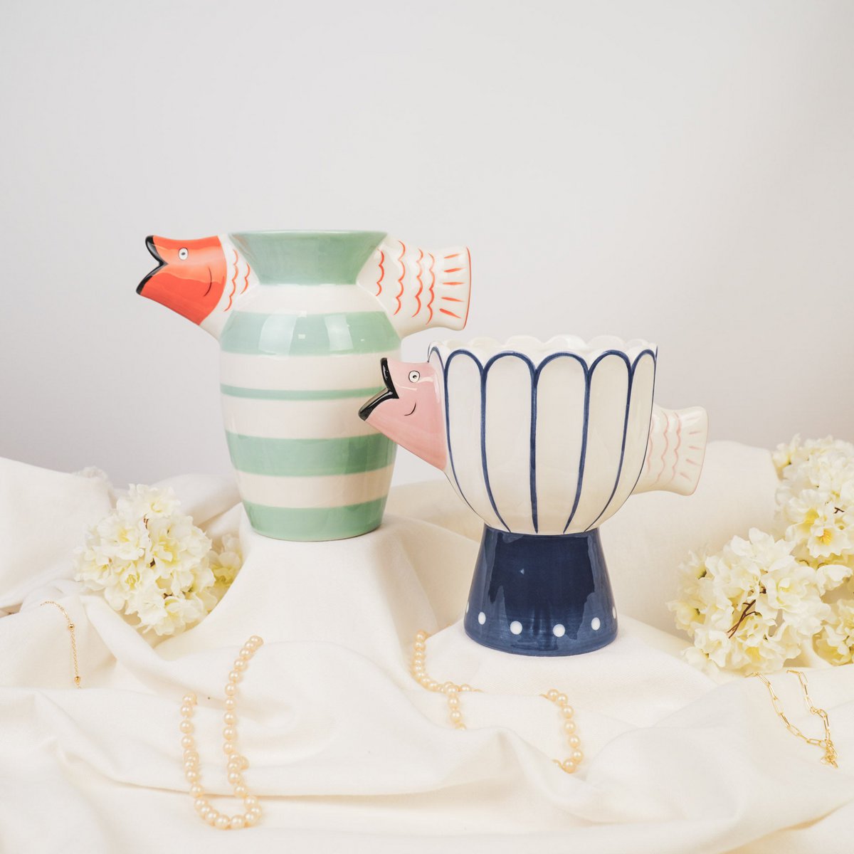 🐟 „Fischi“ Fisch-Vase aus Dolomit – Maritime Deko in Blau-Rosa | Trends4Friends