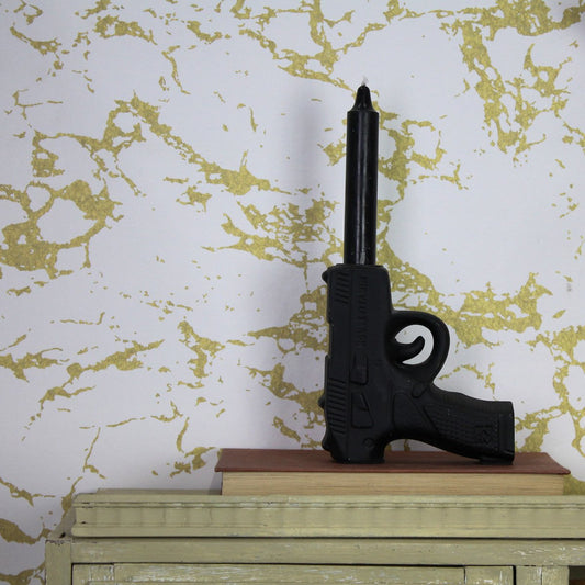 Kerzenhalter „BangBang“ – Pistolenform – Keramik – Schwarz – 12×5×12 cm