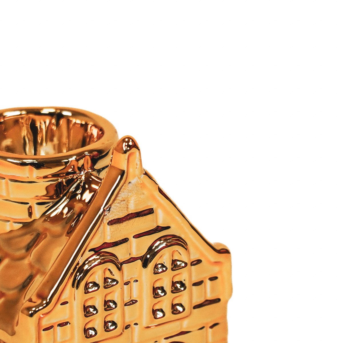 Kerzenhalter „Goldstück“ – Häuschenform – Keramik – Glanzgold – 6×5,5×11 cm