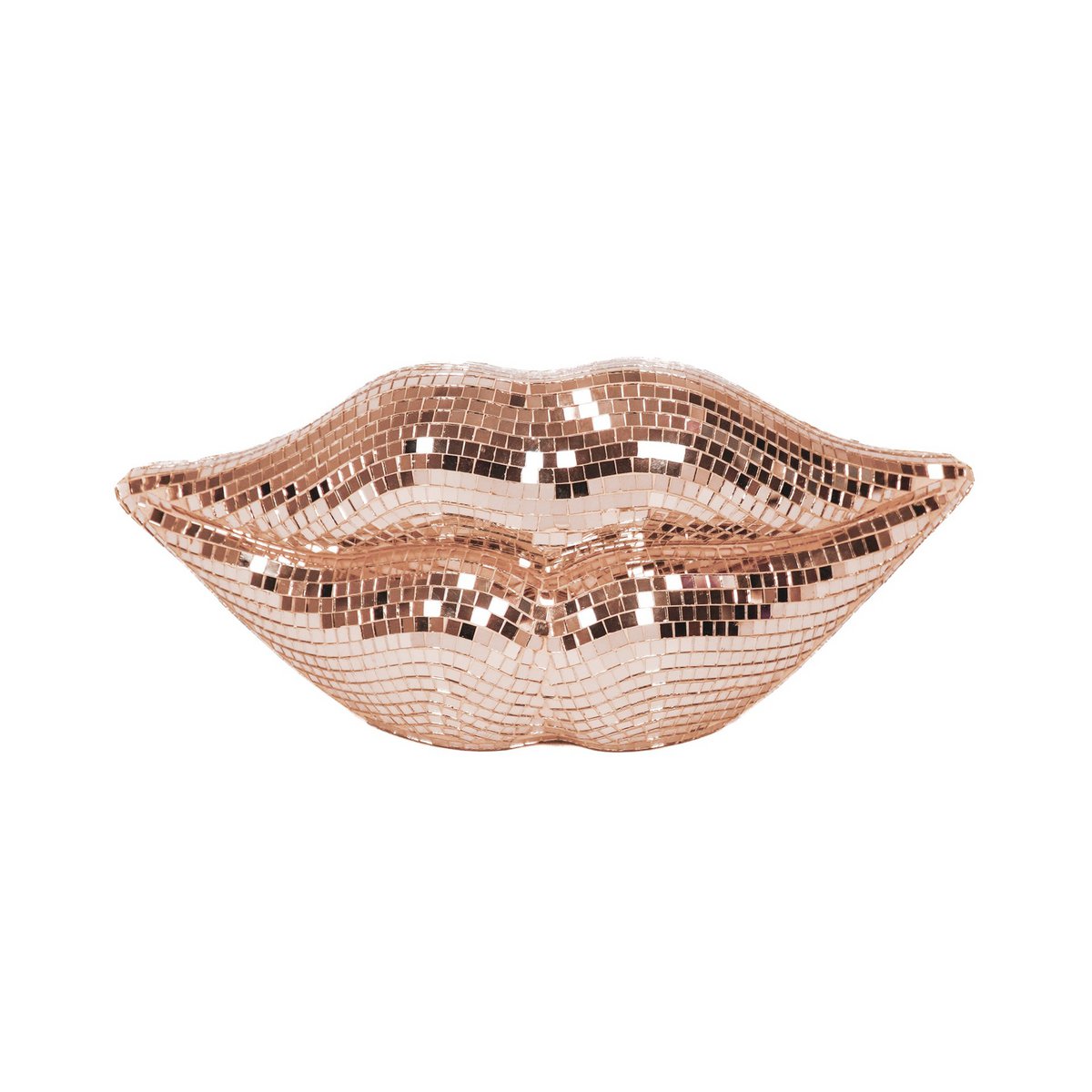 „Disco Lips“ – Roségold küsst Attitüde – Glitzerstück aus Glas – 29×10×13,5 cm