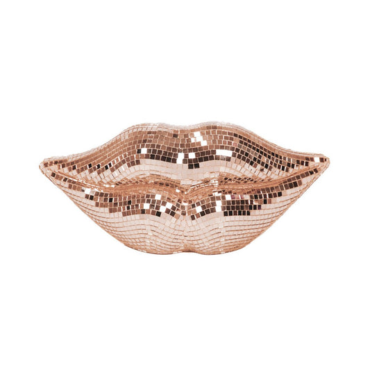„Disco Lips“ – Roségold küsst Attitüde – Glitzerstück aus Glas – 29×10×13,5 cm