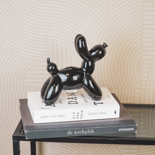 „Bark Noir“ – Spardose mit Attitüde – Ballonhund aus Keramik – Schwarz – 17×7×17 cm 17 x 7 x 17 cm