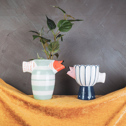 🐟 „Fischi“ Fisch-Vase aus Dolomit – Maritime Deko in Blau-Rosa | Trends4Friends