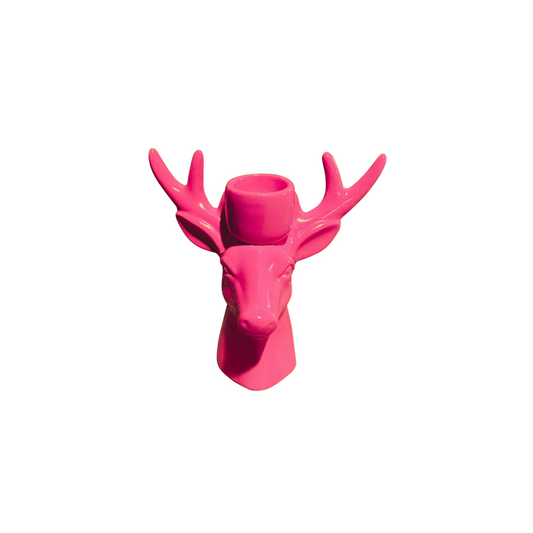 Kerzenhalter „Rudie Rave“ – Rentier – Neonrosa – 11×6×11 cm