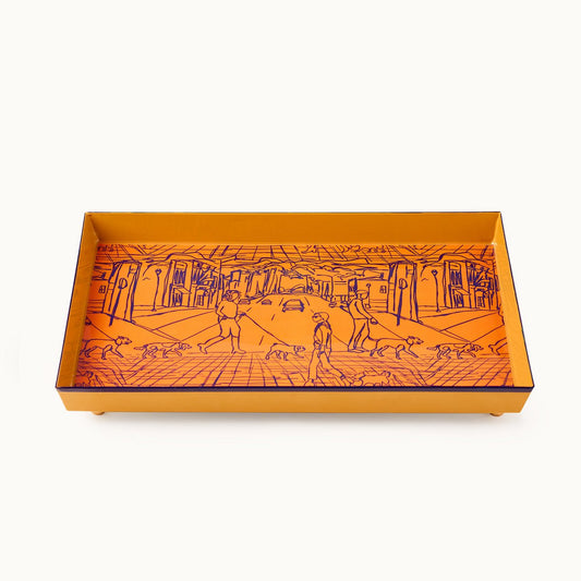 „Hund auf Mission“ – Deko-Drama im Straßenformat – 30×20×4 cm – Orange